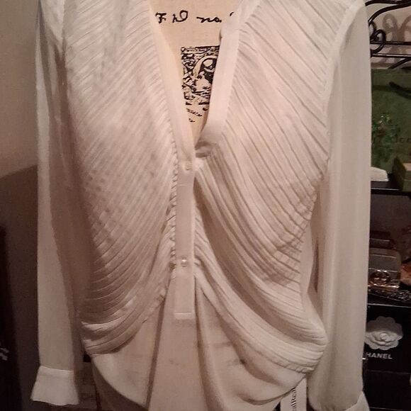 SANDRO PARIS Elegant White Women's Sheer Blouse Size 2 - Picture 6 of 12